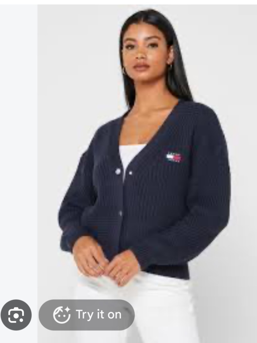 Tommy Hilfiger Navy Ribbed V-Neck Cardigan with Badge